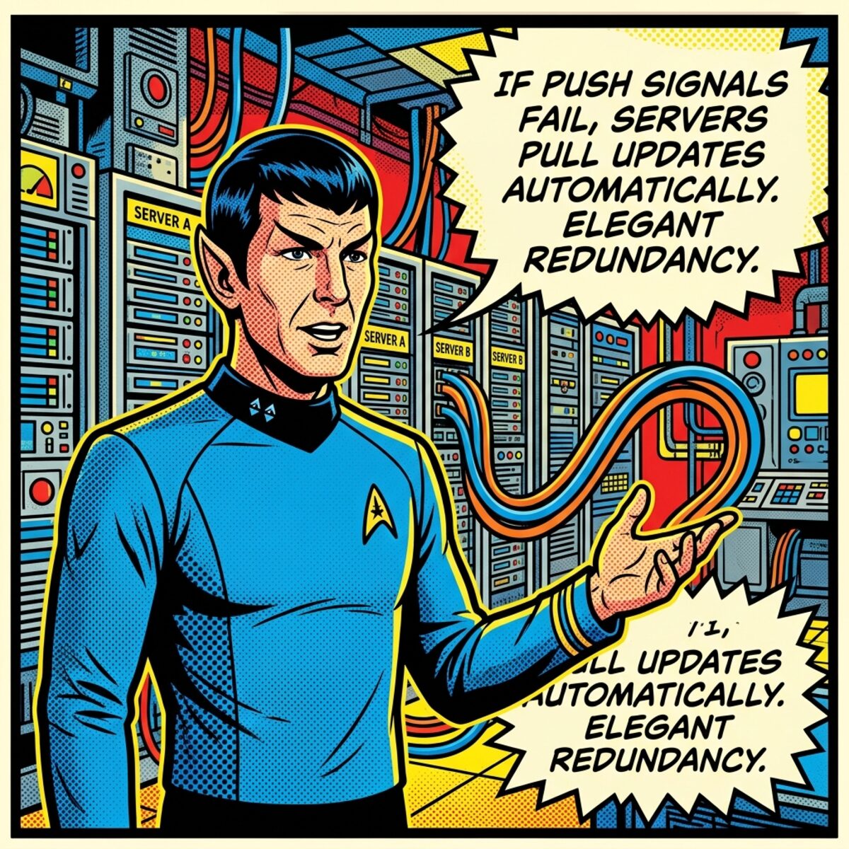 Illustration of a fallback verification checkpoint between two servers with a cryptographic seal
